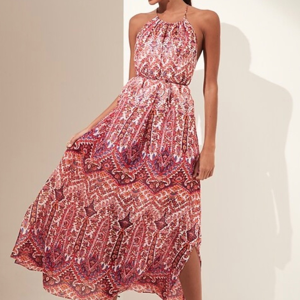 Banana Republic Red and Pink Patterned Maxi Dress